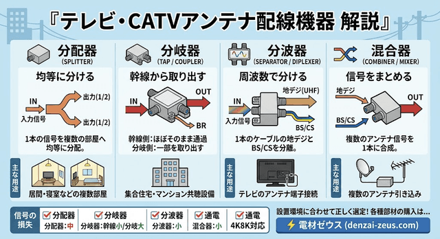 「分配器」「分岐器」「分波器」「混合器」の違いは!?