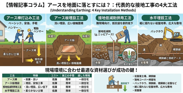 アースを地面に落とすにはどうすればいい?接地工事の4大工法